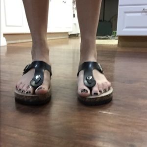 Black wedge flip flops