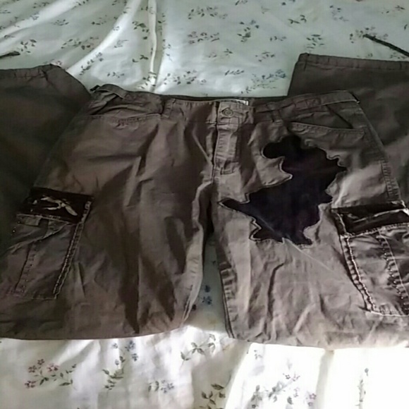 Olive green patchwork beaded convertible pants