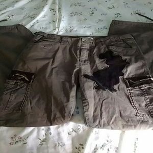 Olive green patchwork beaded convertible pants