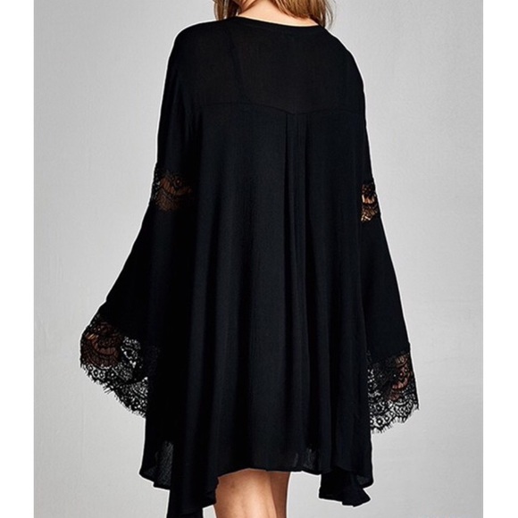 SWING TUNIC Lace Bell Sleeve Top Boho Mini Dress - Picture 2 of 5