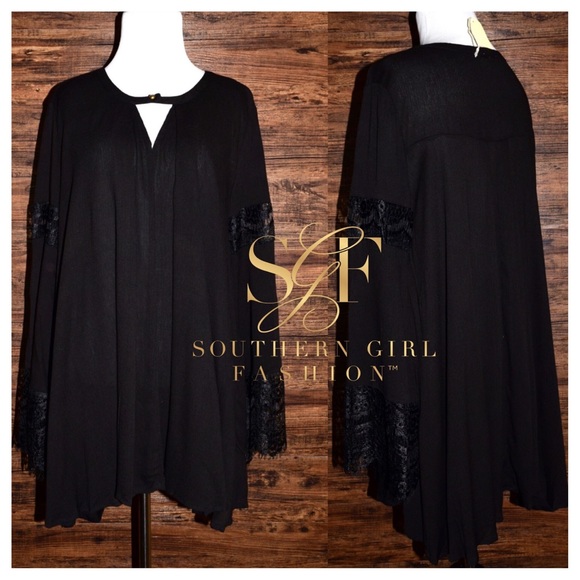 SWING TUNIC Lace Bell Sleeve Top Boho Mini Dress - Picture 3 of 5