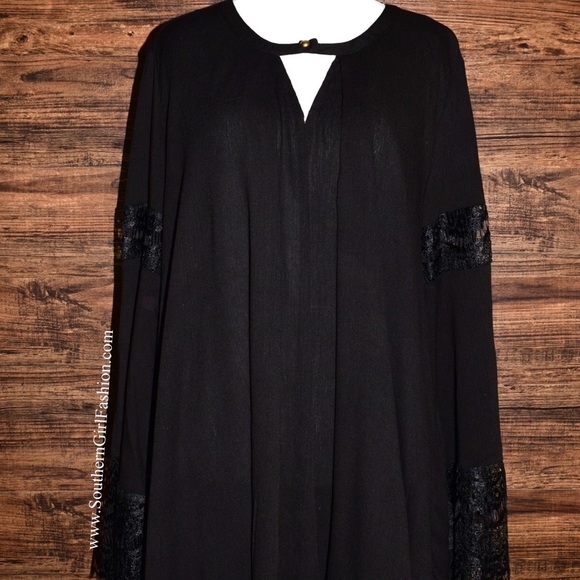 SWING TUNIC Lace Bell Sleeve Top Boho Mini Dress - Picture 4 of 5