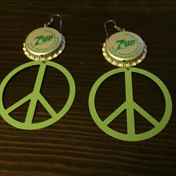 Green Peace Sign Bottlecap Earrings