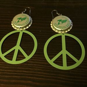 Green Peace Sign Bottlecap Earrings