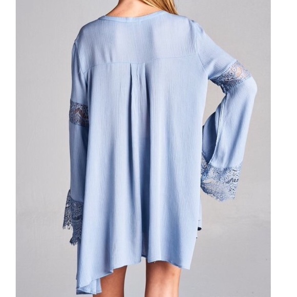 SWING TUNIC Lace Bell Sleeve Top Boho Mini Dress - Picture 2 of 4