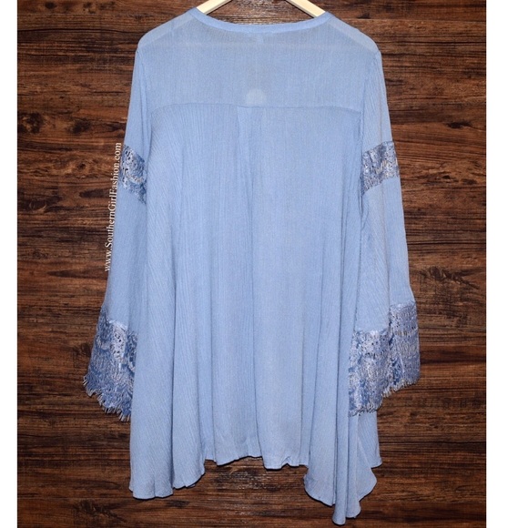 SWING TUNIC Lace Bell Sleeve Top Boho Mini Dress - Picture 4 of 4