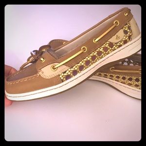 Sperrys gold mesh and tan