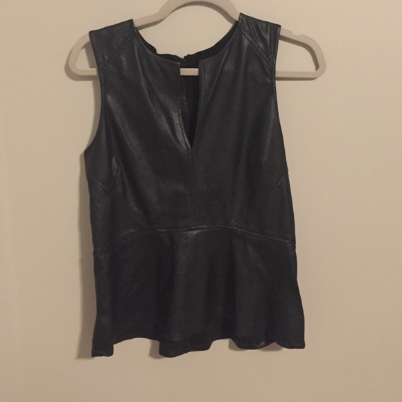 Sanctuary split neck leather look peplum top