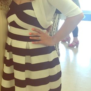Black and white striped strapless dress