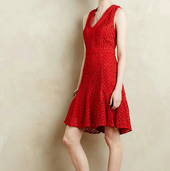 Red Lace Flounced Dress