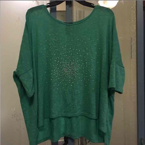 3/4 sleeve seafoam green embellished sweater - Picture 1 of 1