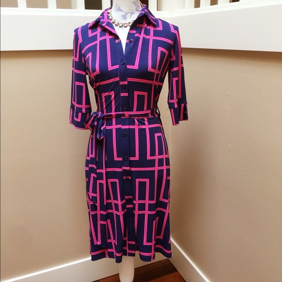 Navy and pink summer weight geometric dress