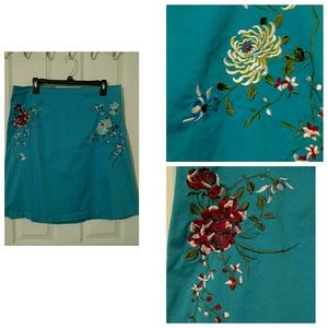 Embroidered Turquoise Casual Skirt