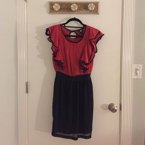 H&M Black & Red Flutter Sleeve Mini Dress