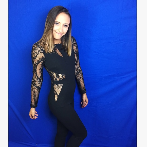 Black Mesh and Lace Jumpsuit