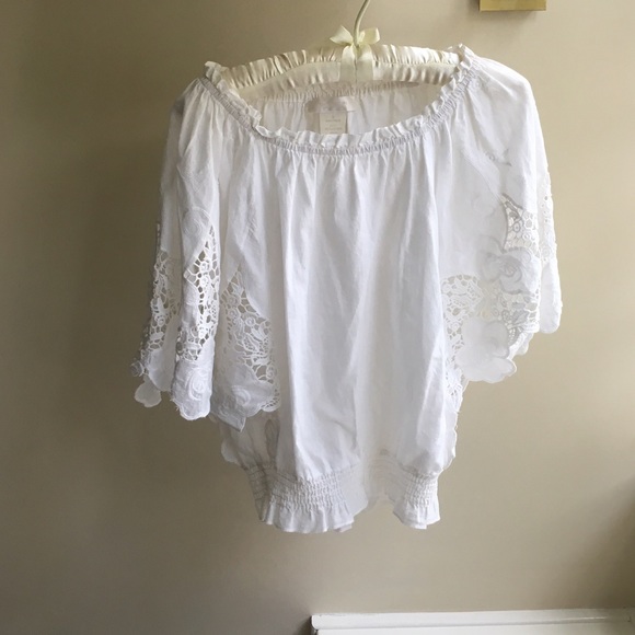 MM Couture Off the Shoulder White Lace Shirt Sz S