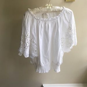 MM Couture Off the Shoulder White Lace Shirt Sz S