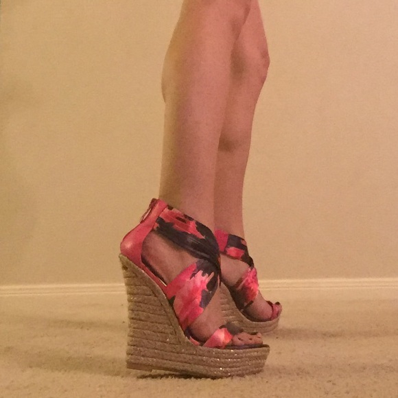 Bebe Floral Pink Wedges