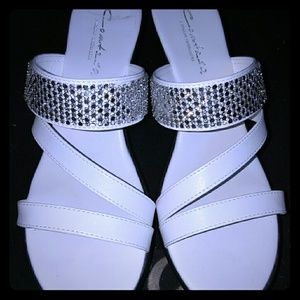 White flip flops with rhinestones