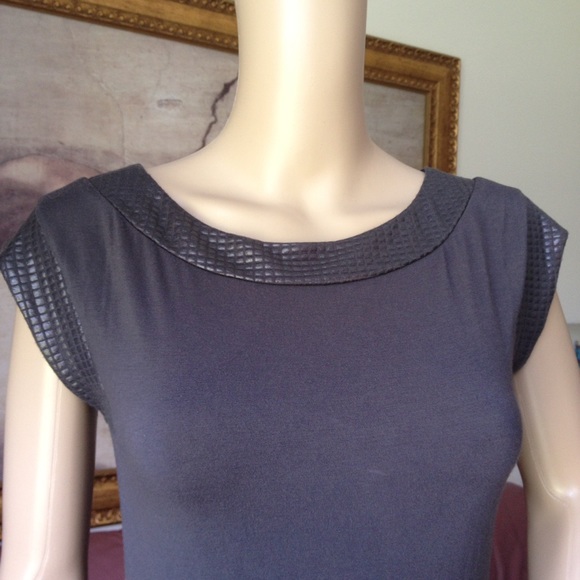 ~HP~ Express Faux Geometric Leather Trim Jersey Sheath Dress - Picture 3 of 7