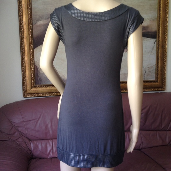 ~HP~ Express Faux Geometric Leather Trim Jersey Sheath Dress - Picture 4 of 7