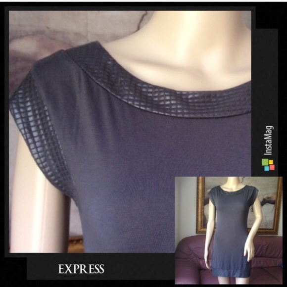 ~HP~ Express Faux Geometric Leather Trim Jersey Sheath Dress - Picture 2 of 7