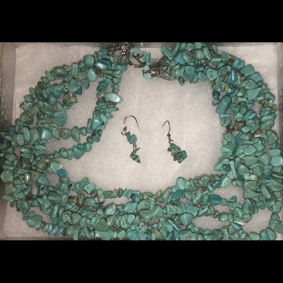 Turquoise five-strand necklace and earring set