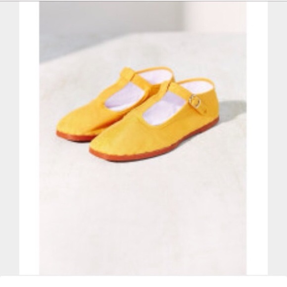 UO Neon Yellow T-Strap Mary Janes