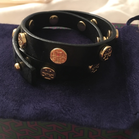 BRAND NEW Tory Burch black leather wrap bracelet