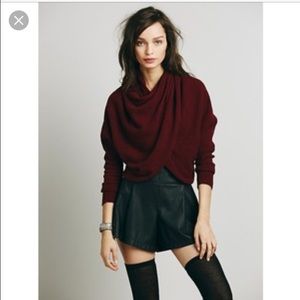 Free People red wrap crop sweater