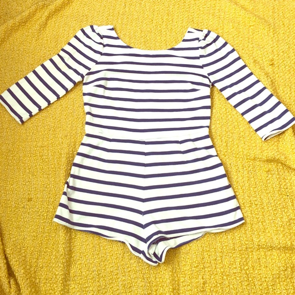 Navy and White Striped Romper