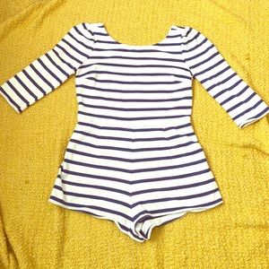 Navy and White Striped Romper