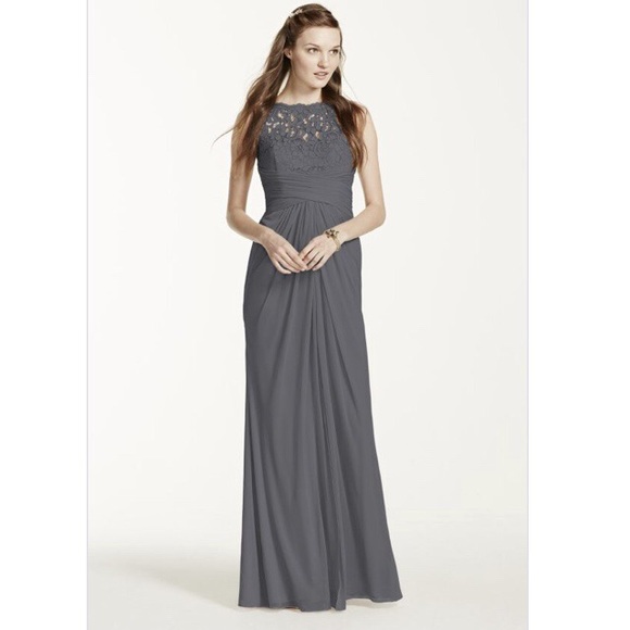 NWT David's Bridal Sleevless Long Mesh Dress Formal Wedding Guest Dress