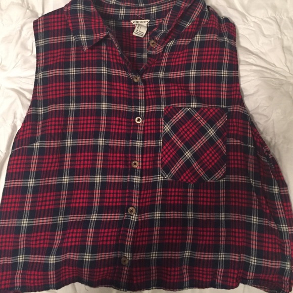 Plaid Sleeveless Button Up