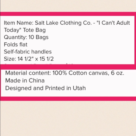 LAST ONEβοΈHPπ΄NEW "I Can't Adult Today" tote - Picture 2 of 2