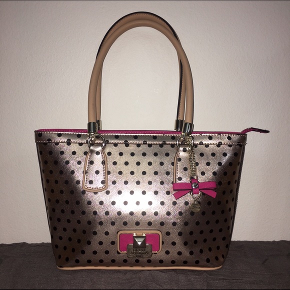 Rose gold leather GUESS tote