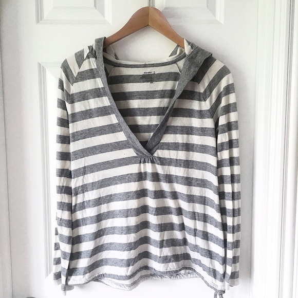 Grey + White Hooded Top