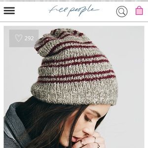 Free People Knit Grey and Burgundy Beanie
