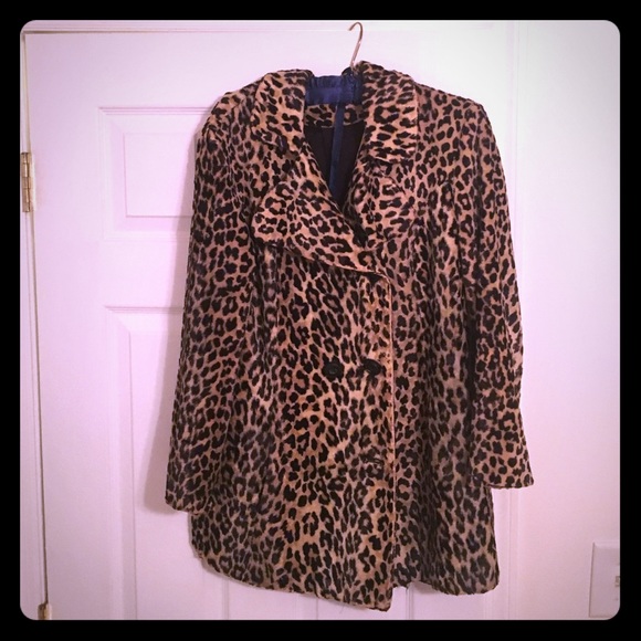 Vintage 1960s Faux Leopard Print Coat - Medium