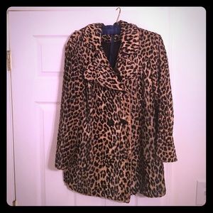 Vintage 1960s Faux Leopard Print Coat - Medium