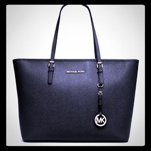 Michael Kors Black Jet Set Travel Leather Tote