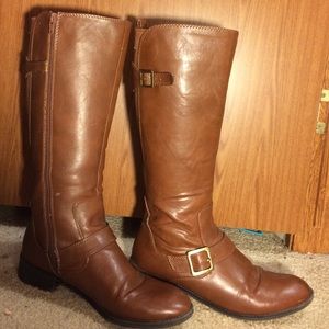 Faux Leather Brown Tall Boots