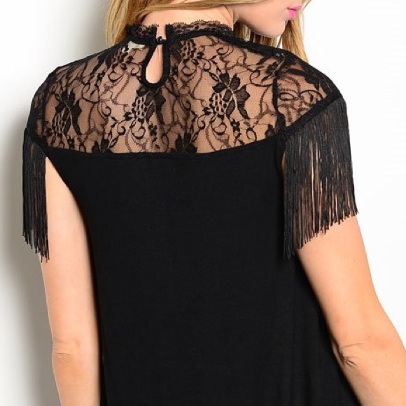 Black Sheer Lace Rayon Fringe Gatsby Dressy Blouse Top - Picture 4 of 4