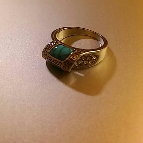 Retro Silver Inlaid Turquoise Size 9 - Picture 2 of 4