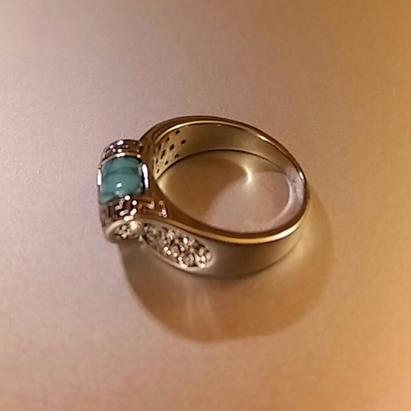 Retro Silver Inlaid Turquoise Size 9 - Picture 3 of 4