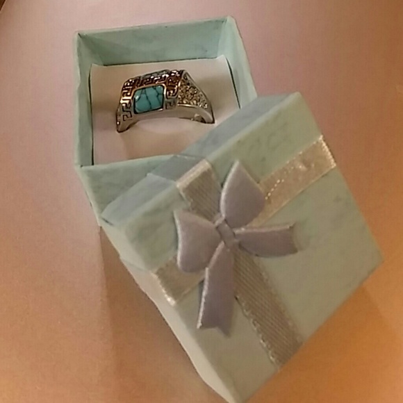 Retro Silver Inlaid Turquoise Size 9 - Picture 4 of 4