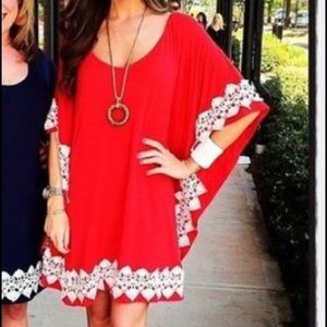 Southern Frock caftan tunic red dress XS