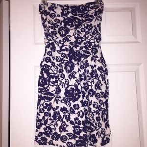 Gap strapless dress navy and white print