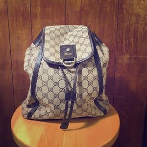 GUCCI-Brown-GG-Monogram-Canvas-Backpack