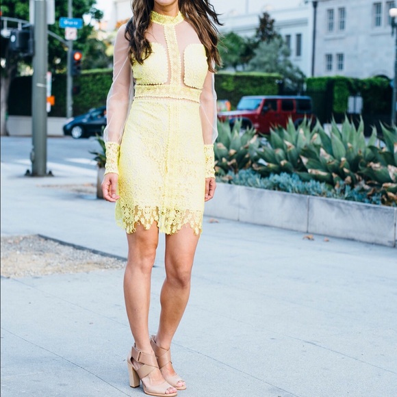 YELLOW MESH CROCHET LACE DRESS
